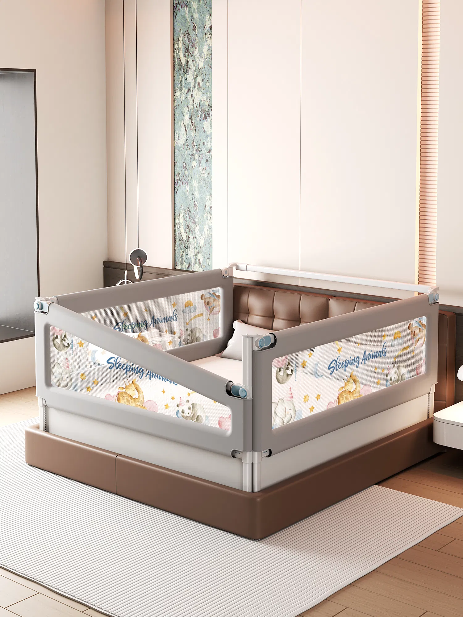 Adjustable Height Bed Rail with Child Safety Lock Protection