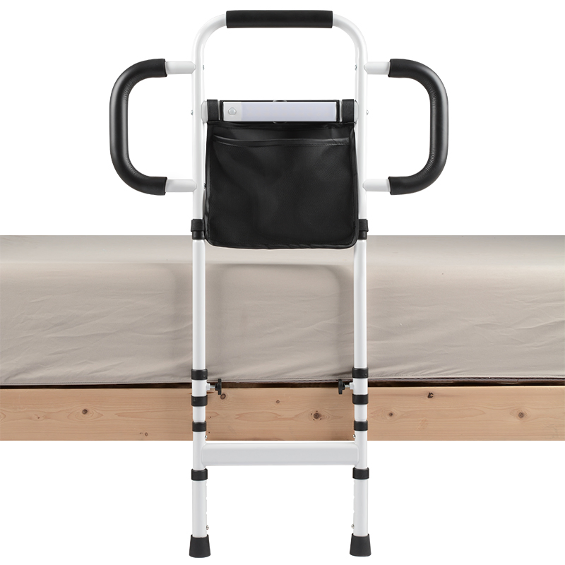 Bed Rails for Elderly Adults Height Adjustable Bed Assist Rail for Seniors Safety Bed Handle with Leg Bedside Fall Prevent Grab Bar with Storage Pocket