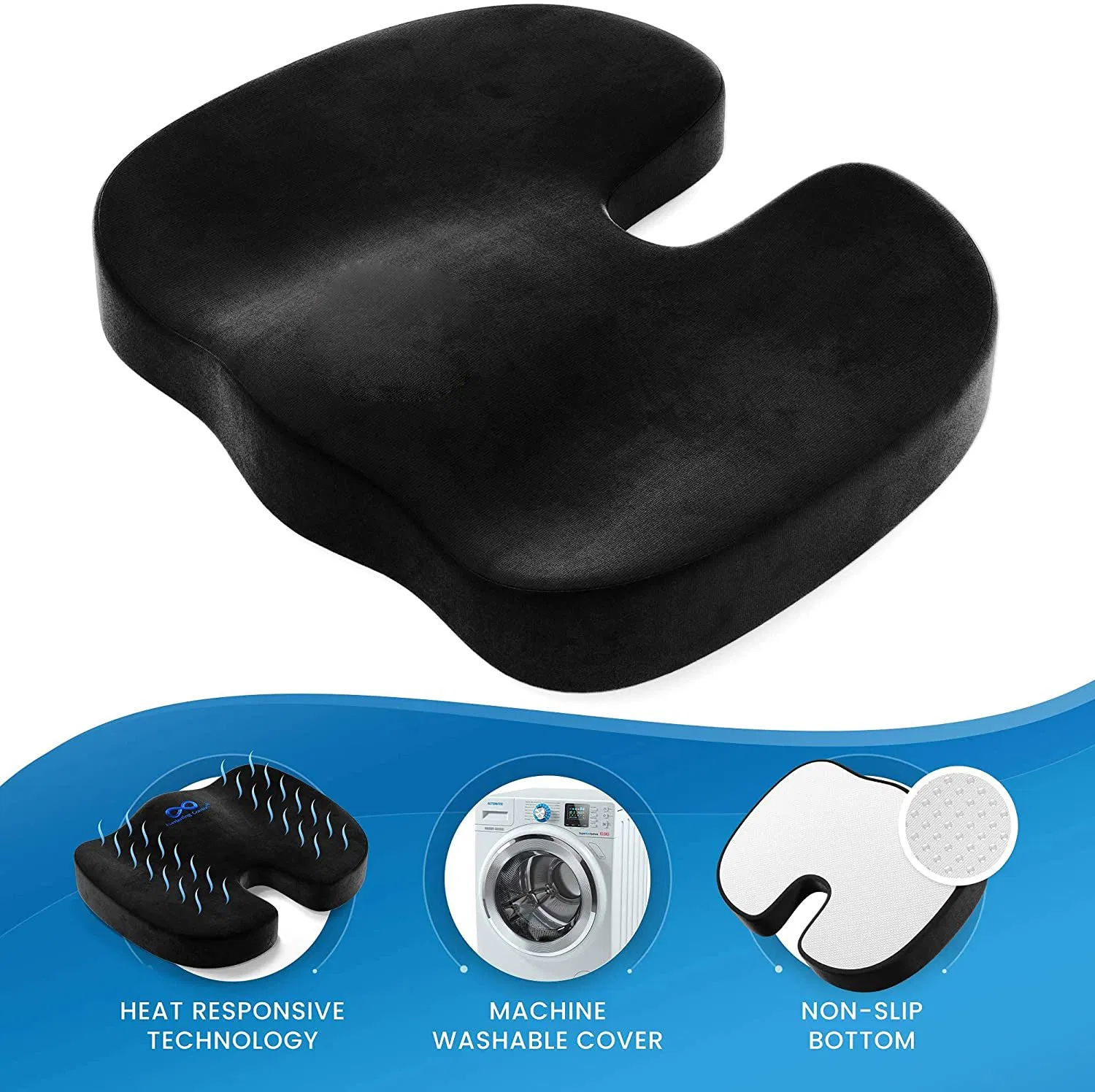 Memory Foam Seat Cushionback &amp; Tailbone Pain Relief Orthopedic Chair Pad for Support in Office Desk Chair, Car