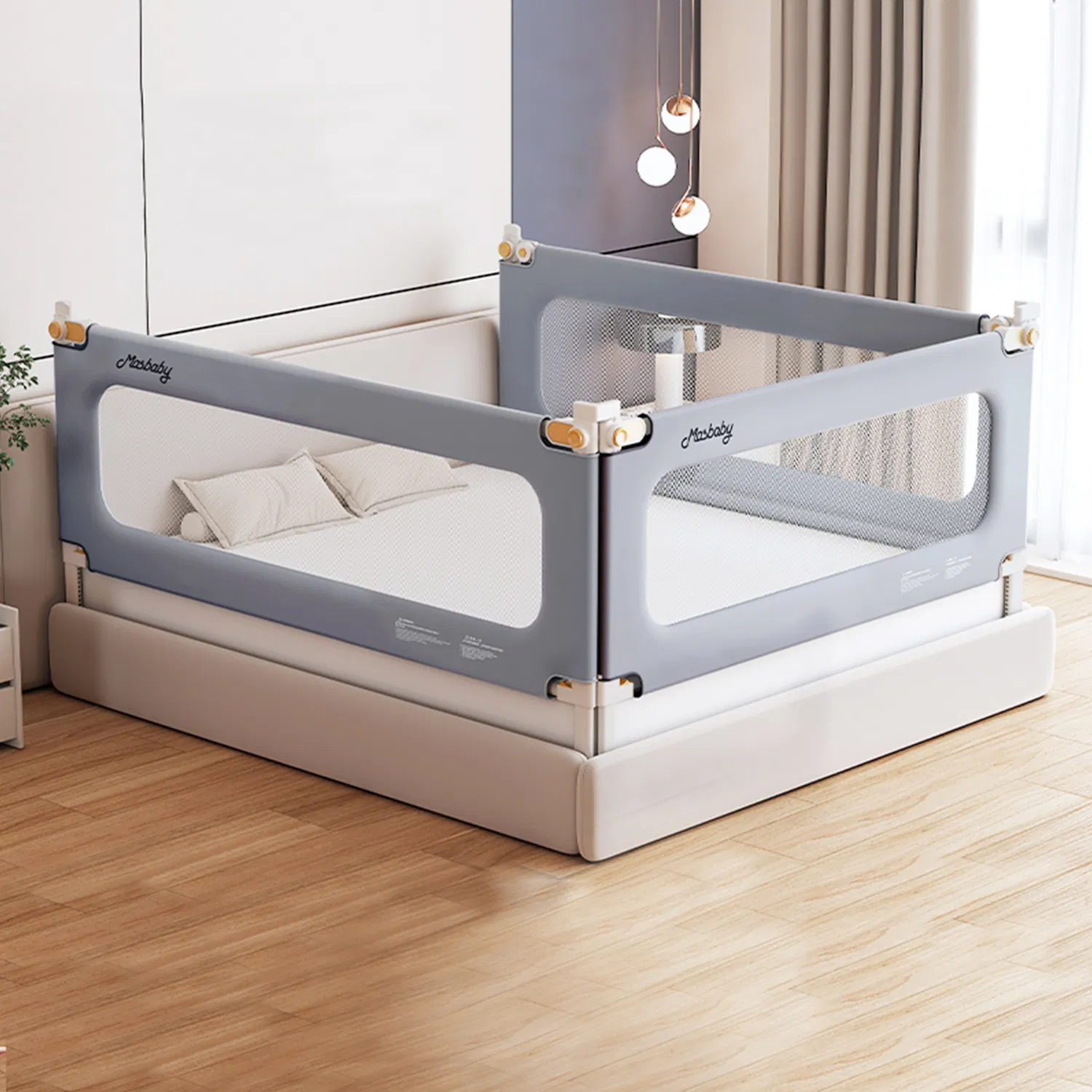 Adjustable Height Bed Rail for Kids with Seamless Anti-Pinch Feature