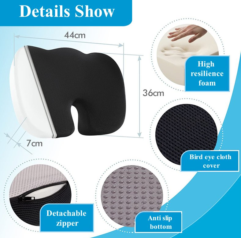 Orthopedic Coccyx Seat Cushion for Tailbone Pain Relief with Removable Cover