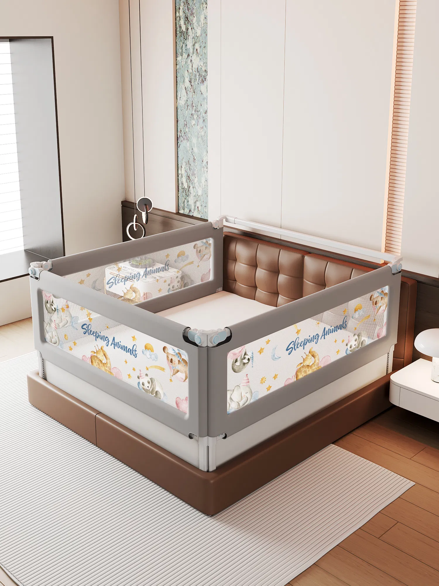 Safe &amp; Secure Adjustable Baby Bed Rail with One-Button Lift Feature