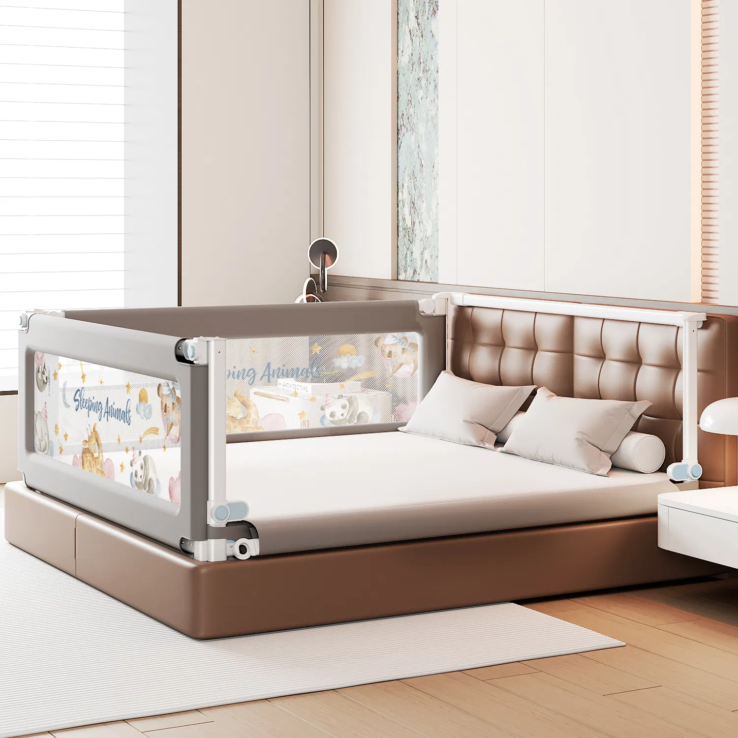 Adjustable Height Bed Rail with Child Safety Lock Protection