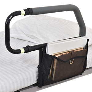Heinsy Medical Adjustable Bed Assist Bar Fall Prevention Safety Hand Guard Grab Bar for Elderly with Storage Pocket Adult Bed Rail