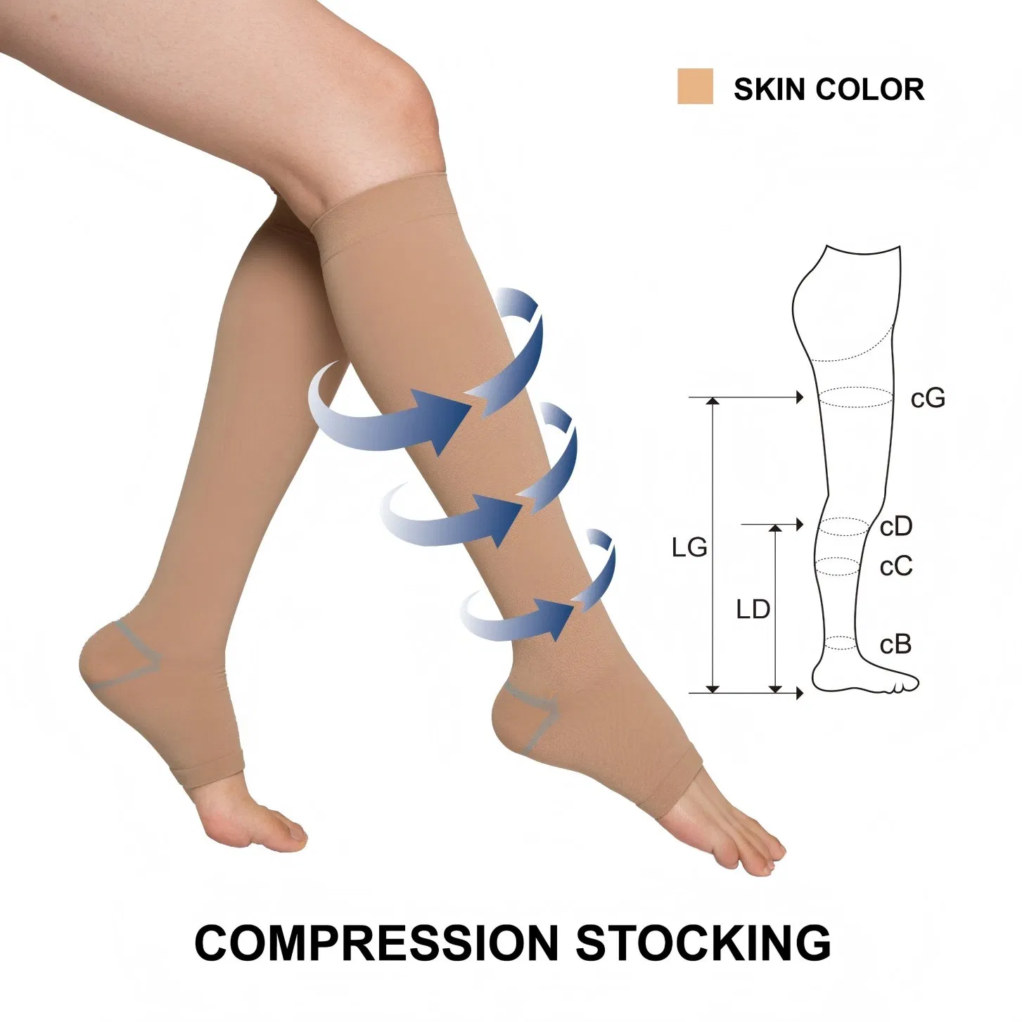 Medical Compression Socks Varicose Veins Pain Release Class 1 15-21mmhg Open Toe Compression Stocking