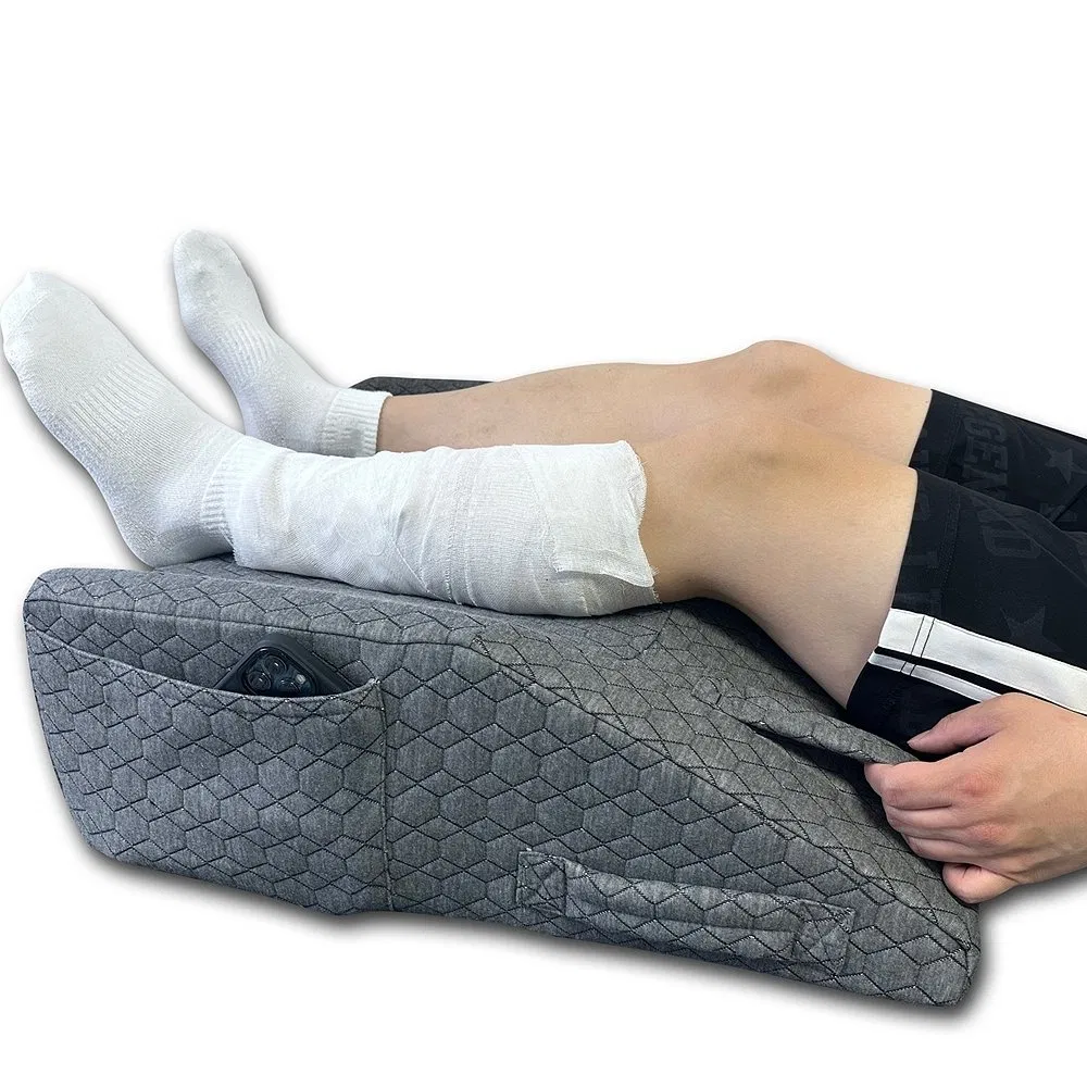Leg Elevation Wedge Support Pillow with Handles and Pockets After Surgery, Injury, for Knee, Ankle Support