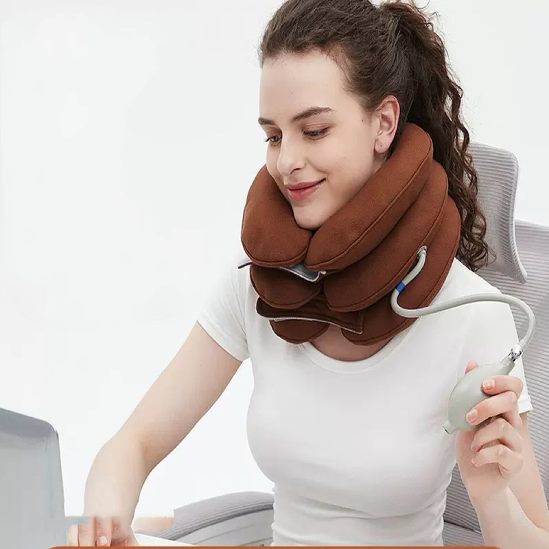 Portable Inflatable Cervical Neck Support Pillow Collar Retractor Stretcher Air Traction Device