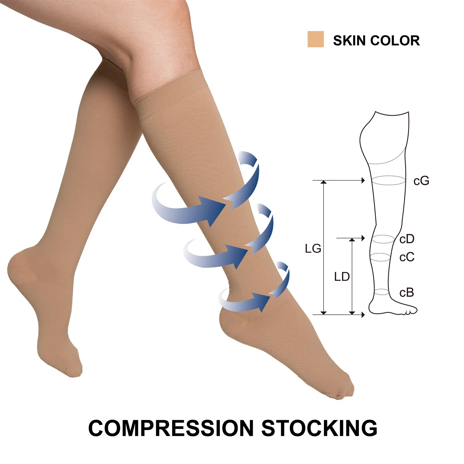 15-25 Mmhg Varicose Veins Athletic Nylon Medical Compression Stocking
