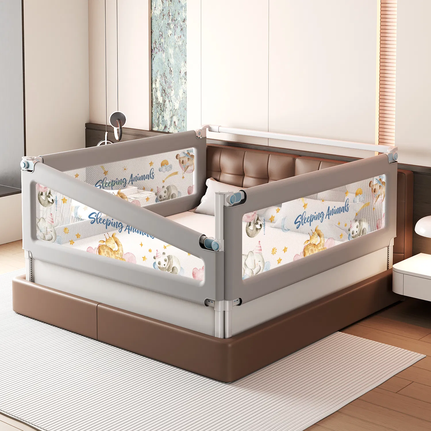 Safe &amp; Secure Adjustable Baby Bed Rail with One-Button Lift Feature