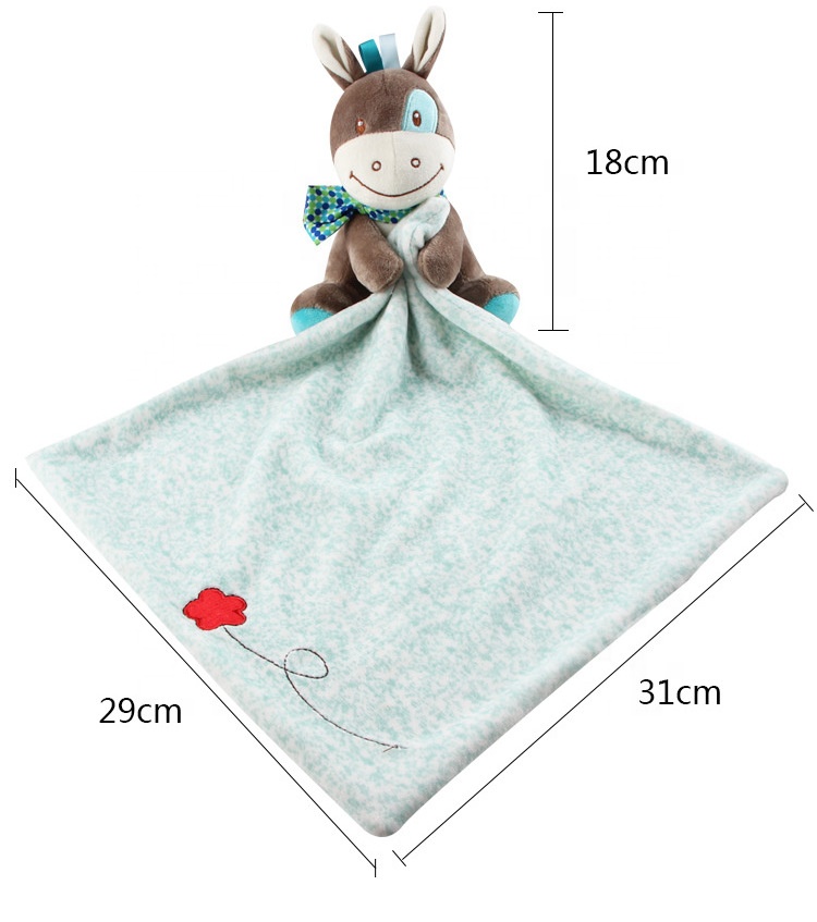 Customizable Custom Soft Baby Toy Elephant Puppy Dog and Donkey Plush Security Blanket Baby Organic Cotton Baby Polar Blanket