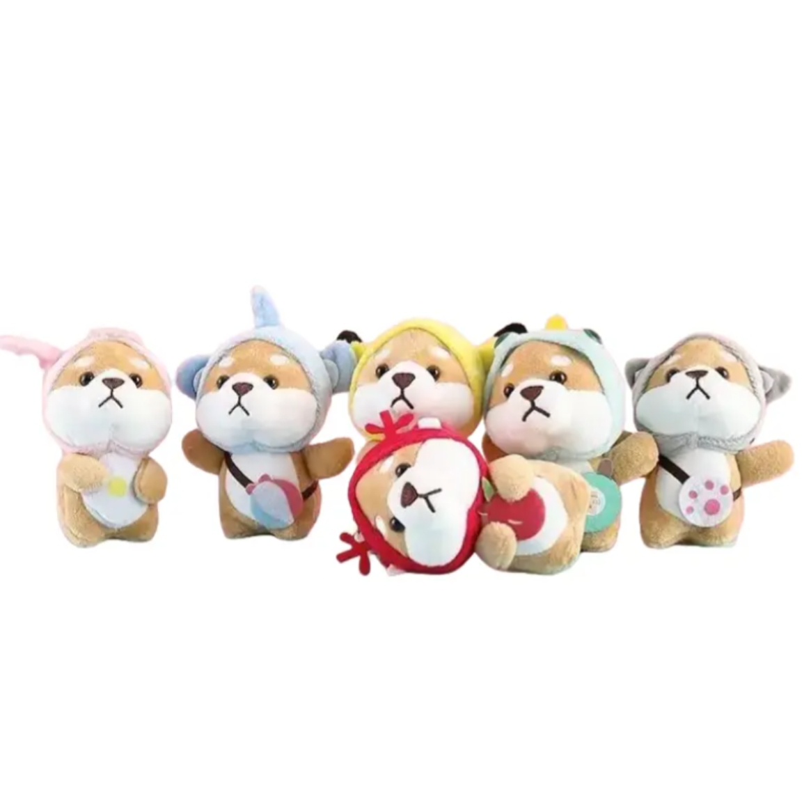 11cm Durable Rose Quartz Crystal Teddy Dog Plush Light Keychain-Silk Screen Printed Backpack Clips &amp; Accessories
