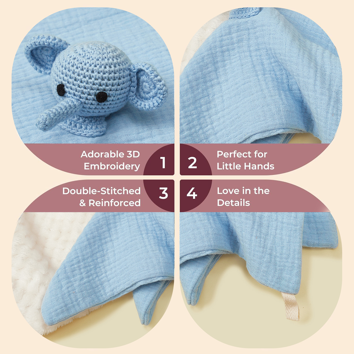 Animals Security Blanket, Soft Lovey Unisex Lovie Baby Gift for Newborn Boys and Girls Snuggle Toy Stuffed Animal