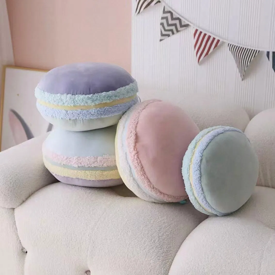 Macaron Pillow Blanket Set Plush Huggable Cushion with Throw Inside
