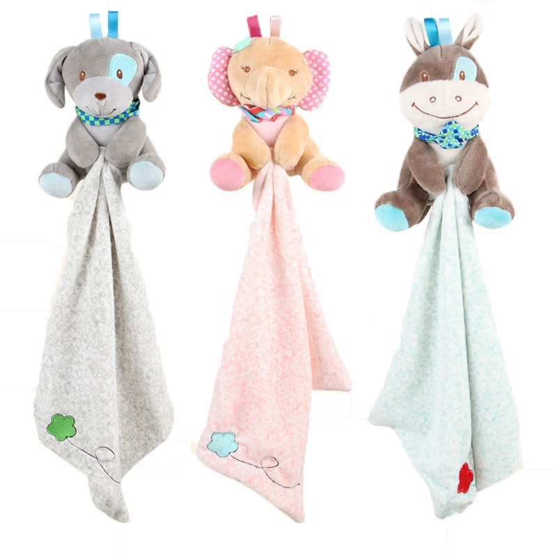 Customizable Custom Soft Baby Toy Elephant Puppy Dog and Donkey Plush Security Blanket Baby Organic Cotton Baby Polar Blanket
