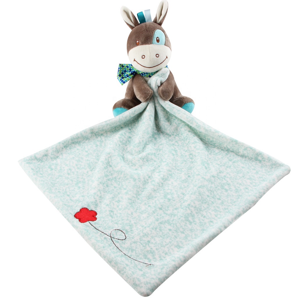 Customizable Custom Soft Baby Toy Elephant Puppy Dog and Donkey Plush Security Blanket Baby Organic Cotton Baby Polar Blanket