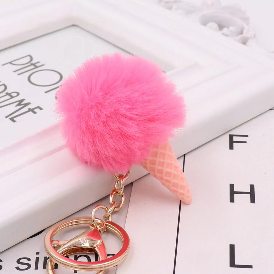 JAMELIN Kawaii Pompom Keychain Ice Cream Cone Pom Pom Purse Backpack Pendant Clip Key Ring Fluffy Ice Cream Key Chains