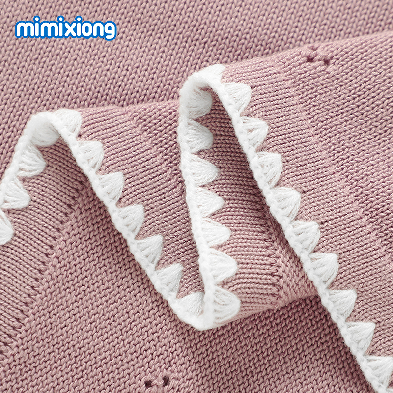 Mimixiong Baby Blankets Cotton Solid Color Hollow Out Shell Edge Knitted Baby Blanket Newborn Swaddle Blanket