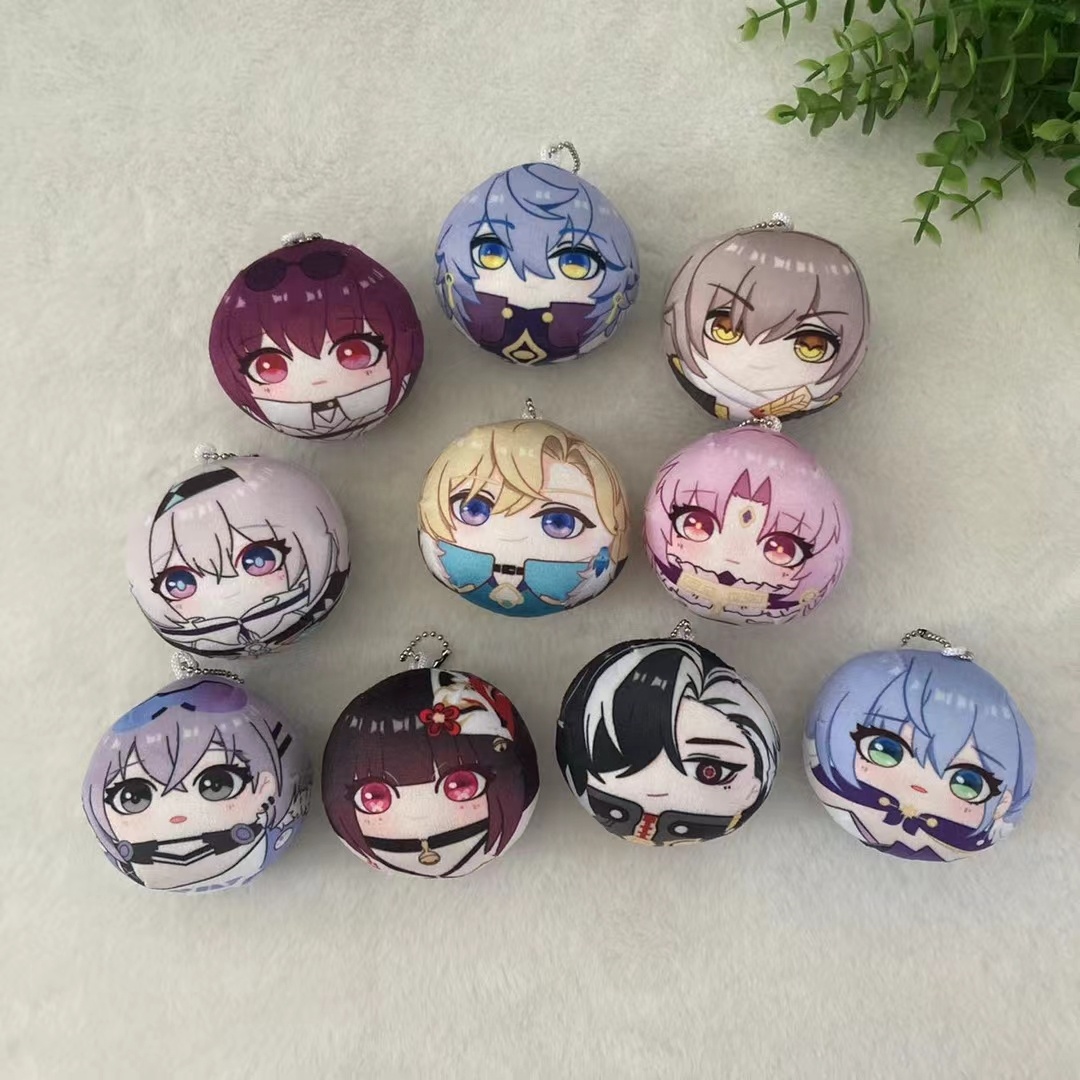 Custom Eco-Friendly Durable Cute Cartoon Anime Round Soft Plush Filling Key Chain Fashion Design Manjuu Charm with Sound