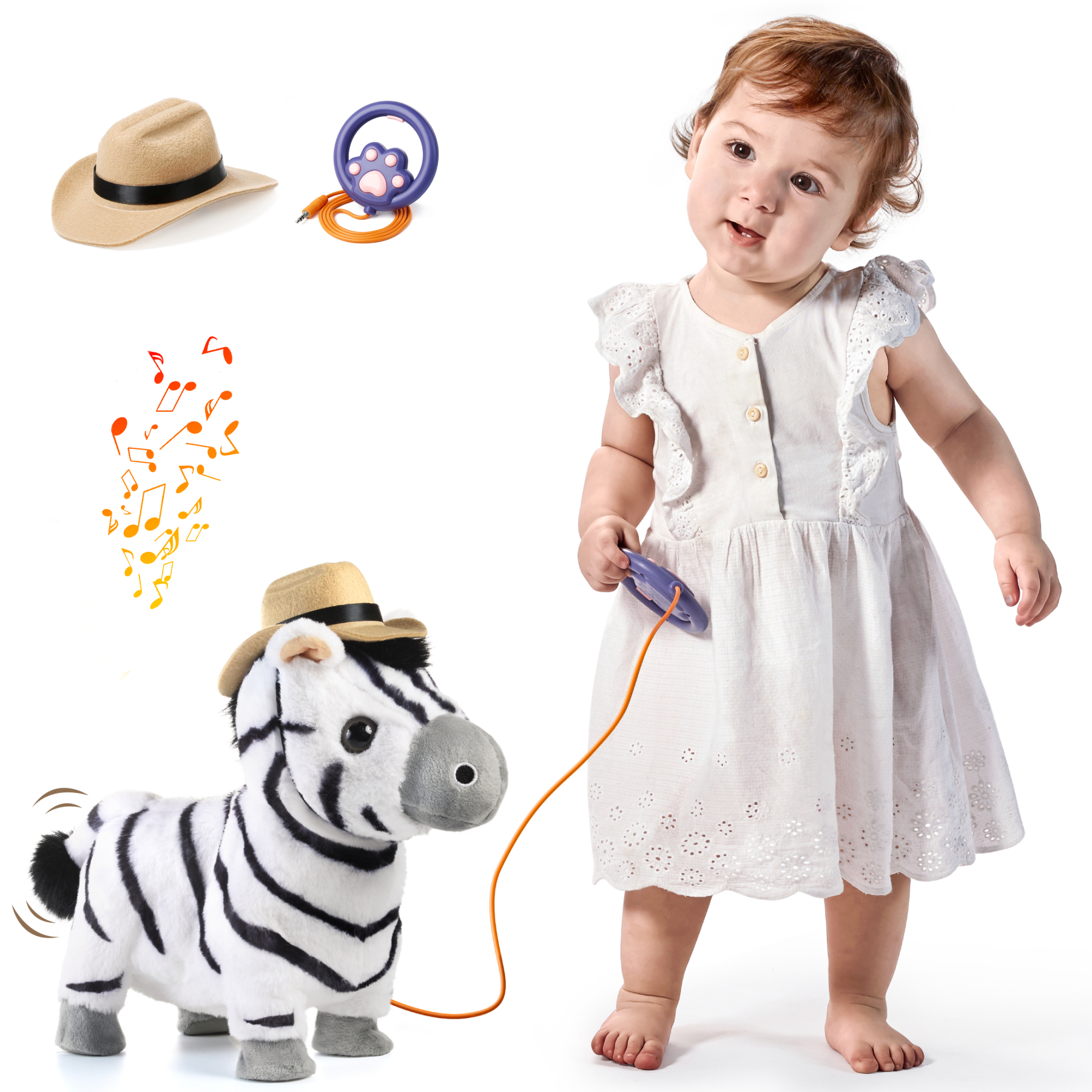 Tumama Kids Cute Animal Electronic Soft Baby Plush Toy Leash Control Twisting Singing Walking Zebra Plush Stuffed Toys for 36M
