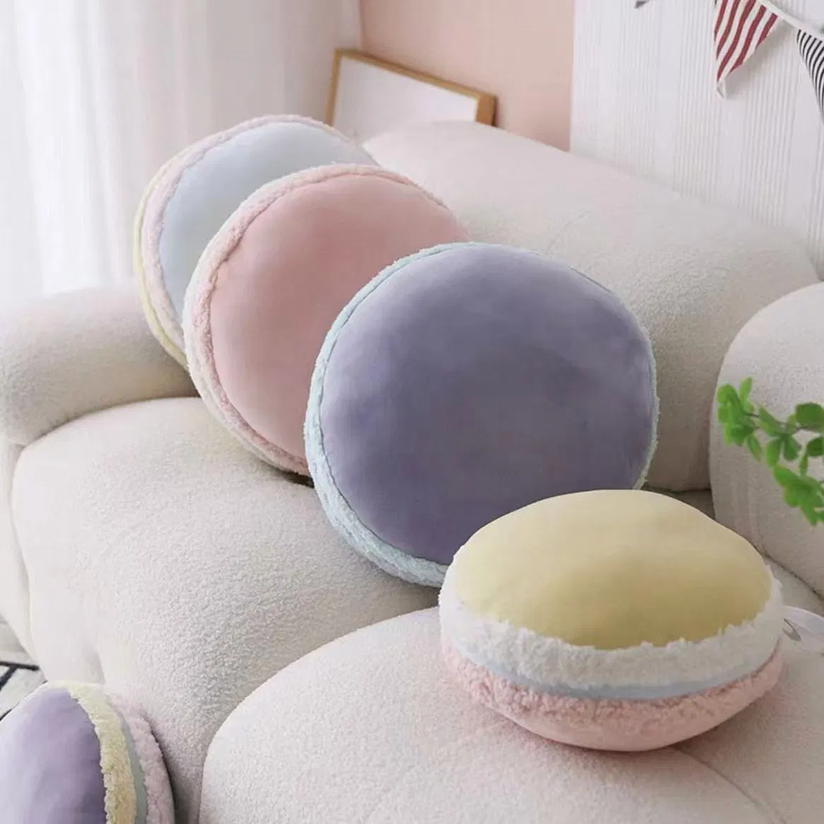 Macaron Pillow Blanket Set Plush Huggable Cushion with Throw Inside