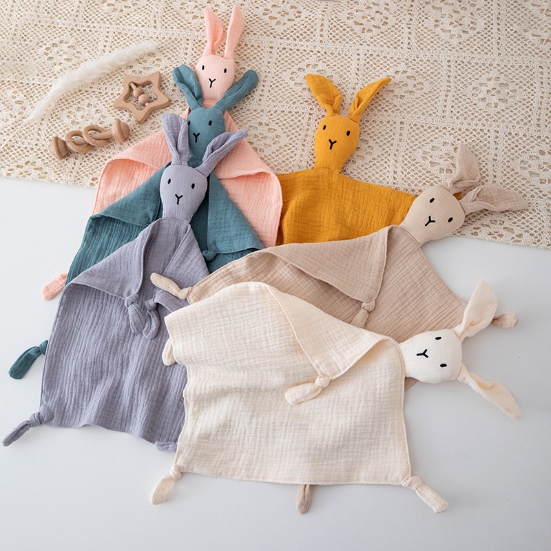 Soft Printed Floral Muslin Bunny Baby Security Blanket Rabbit Sleep Soother Toy Newborn Cotton Gauze Comfort Cuddle Towel