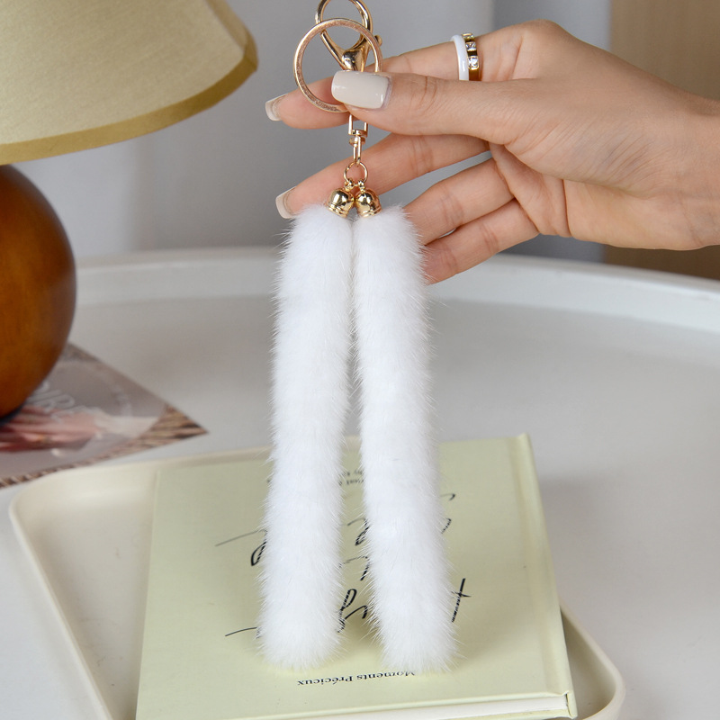 Adorable Double Fur Tail Keychain Genuine Mink Fur Pendant in Multiple Colors with Metal Clip for Backpack Purse and Keys