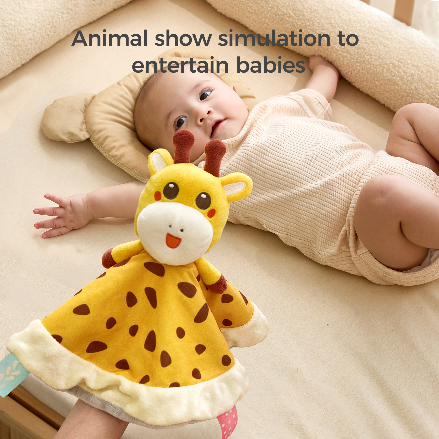 Tumama Kids Giraffe Security Blanket Baby Soft Animal Blanket Toy with Teether Lovely Stuffed Giraffe Baby Security Blanket