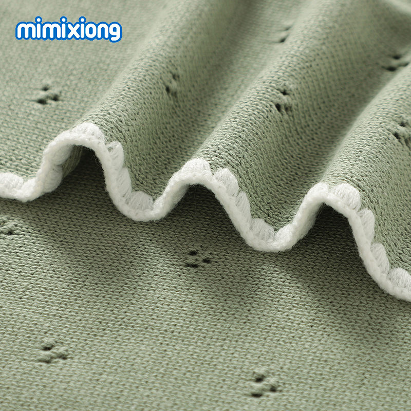 Mimixiong Baby Blankets Cotton Solid Color Hollow Out Shell Edge Knitted Baby Blanket Newborn Swaddle Blanket