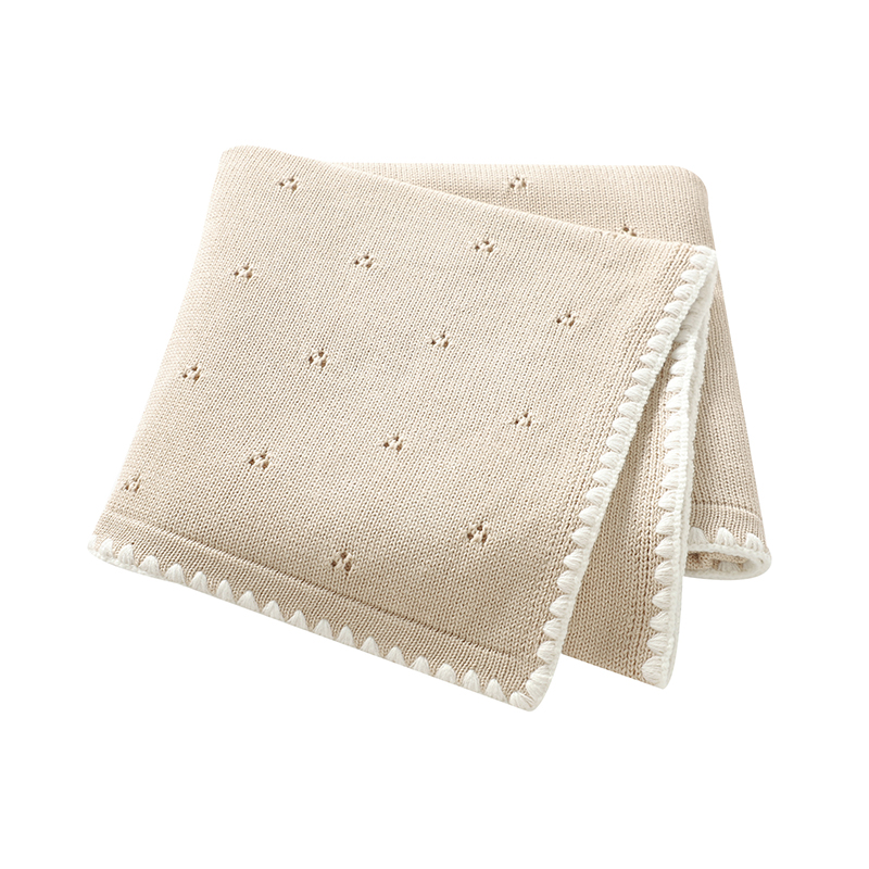 Mimixiong Baby Blankets Cotton Solid Color Hollow Out Shell Edge Knitted Baby Blanket Newborn Swaddle Blanket