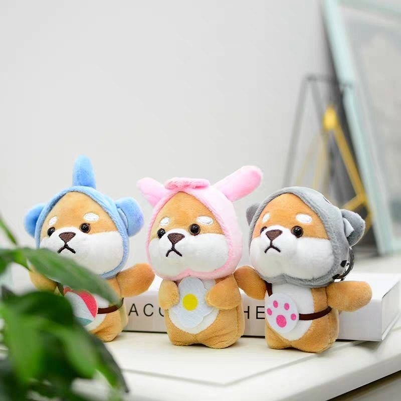 11cm Durable Rose Quartz Crystal Teddy Dog Plush Light Keychain-Silk Screen Printed Backpack Clips &amp; Accessories
