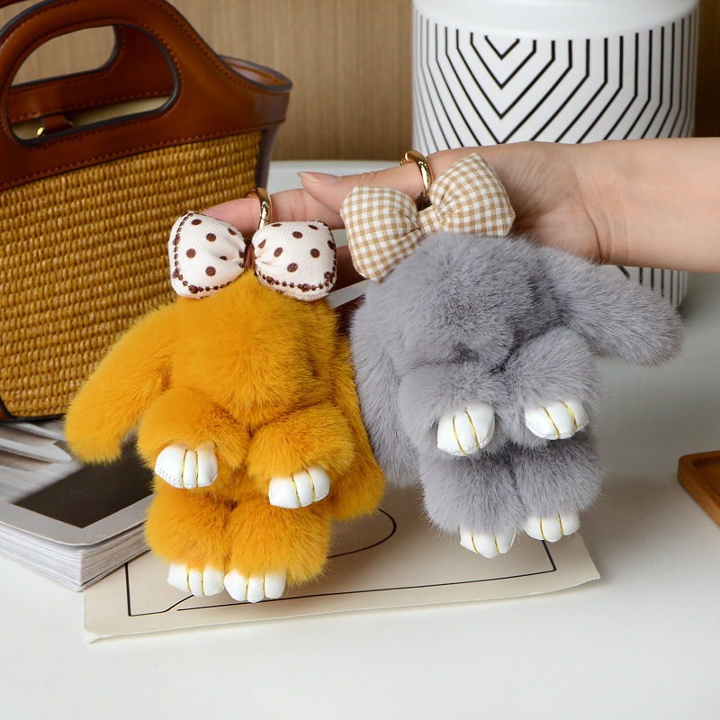 Wholesale Soft Fur Pom Pom Fluffy Plush Rabbit Keychain Bunny Doll Keyring Bag Charm Accessories Pendant Keychain Car Key Chain