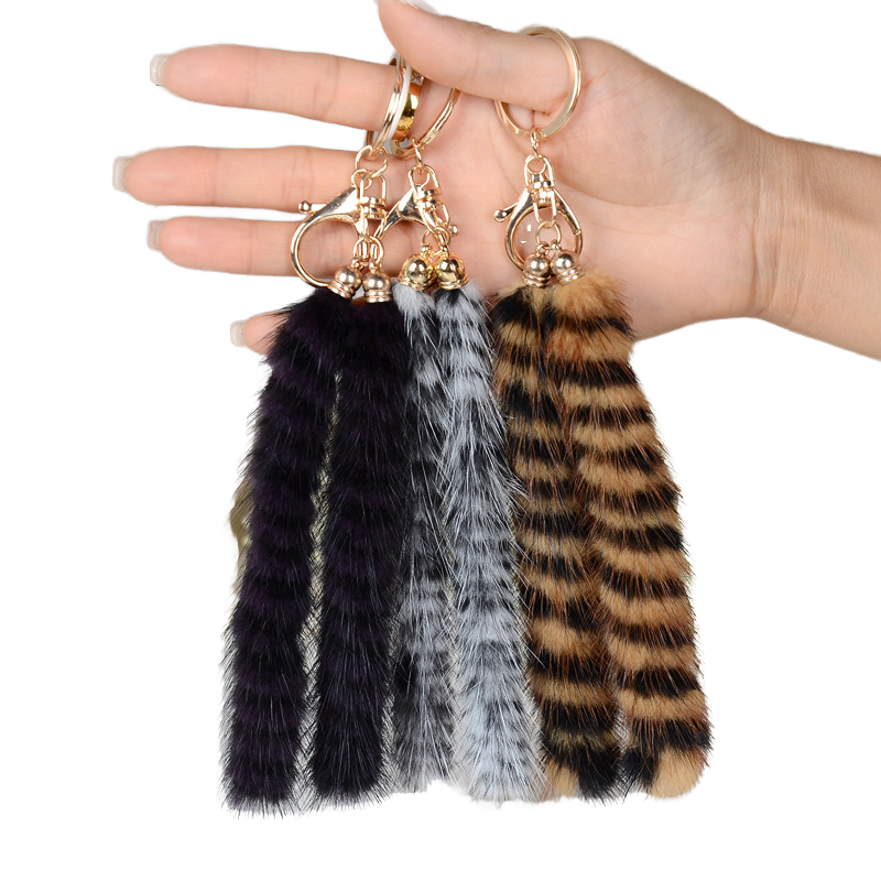 Adorable Double Fur Tail Keychain Genuine Mink Fur Pendant in Multiple Colors with Metal Clip for Backpack Purse and Keys