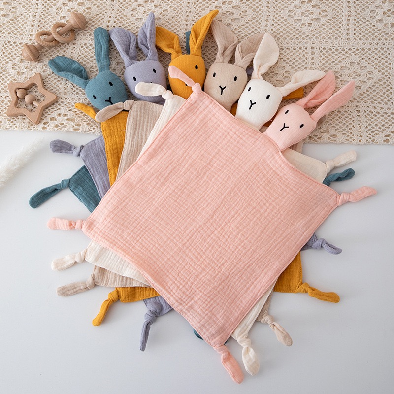 Soft Printed Floral Muslin Bunny Baby Security Blanket Rabbit Sleep Soother Toy Newborn Cotton Gauze Comfort Cuddle Towel
