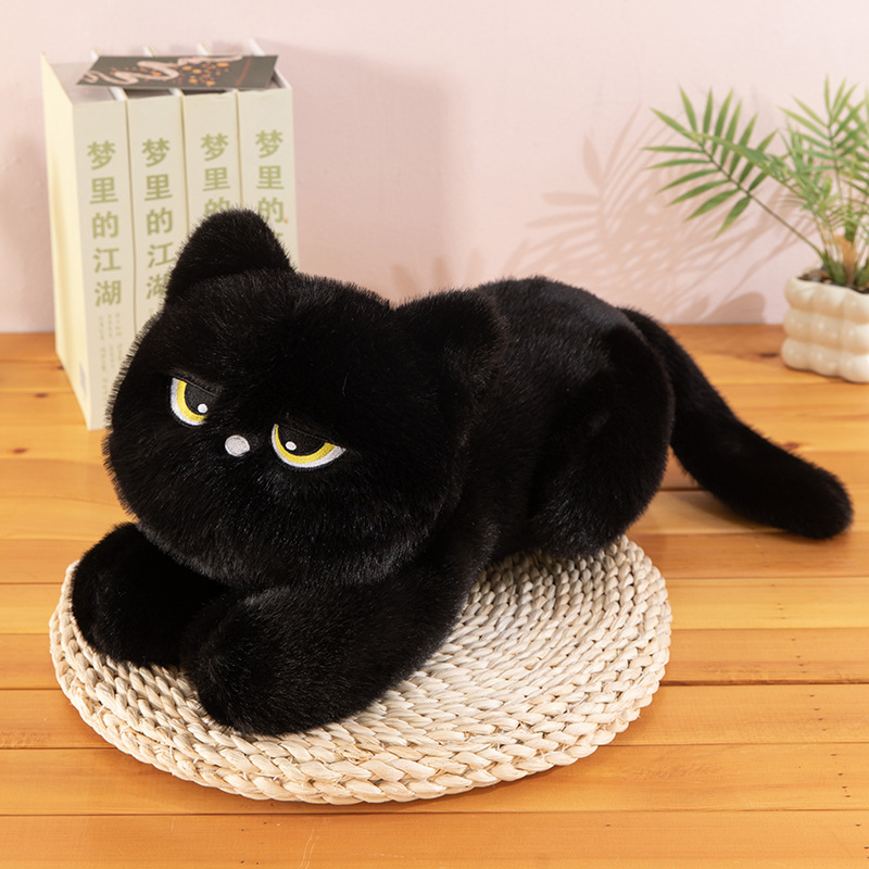 Black Cat Stuffed Animals Plush Toys,Giant Big Large Jumbo Soft Toy Lying Black Cat Plush Toy Sleeping Cushion Doll Gift