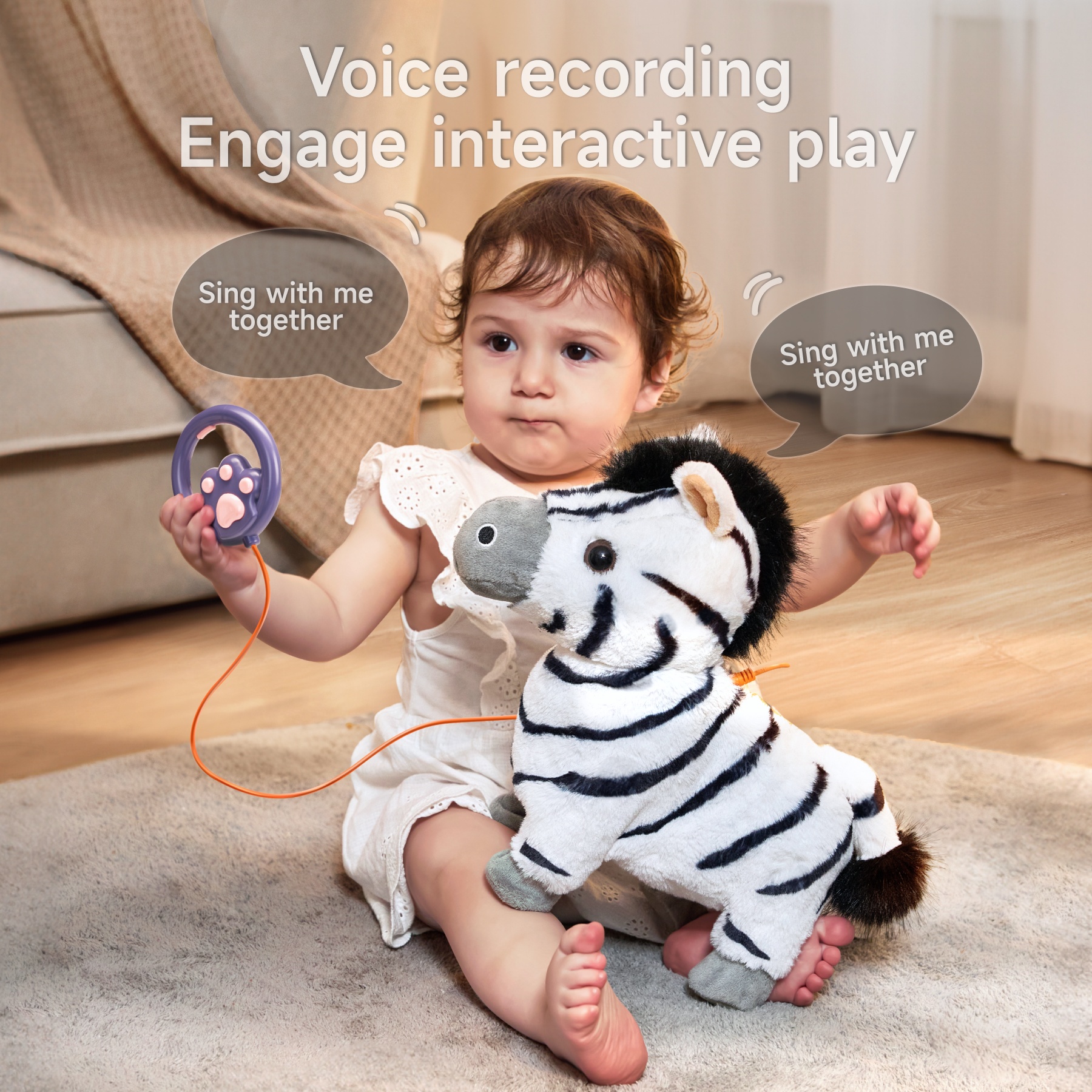Tumama Kids Cute Animal Electronic Soft Baby Plush Toy Leash Control Twisting Singing Walking Zebra Plush Stuffed Toys for 36M