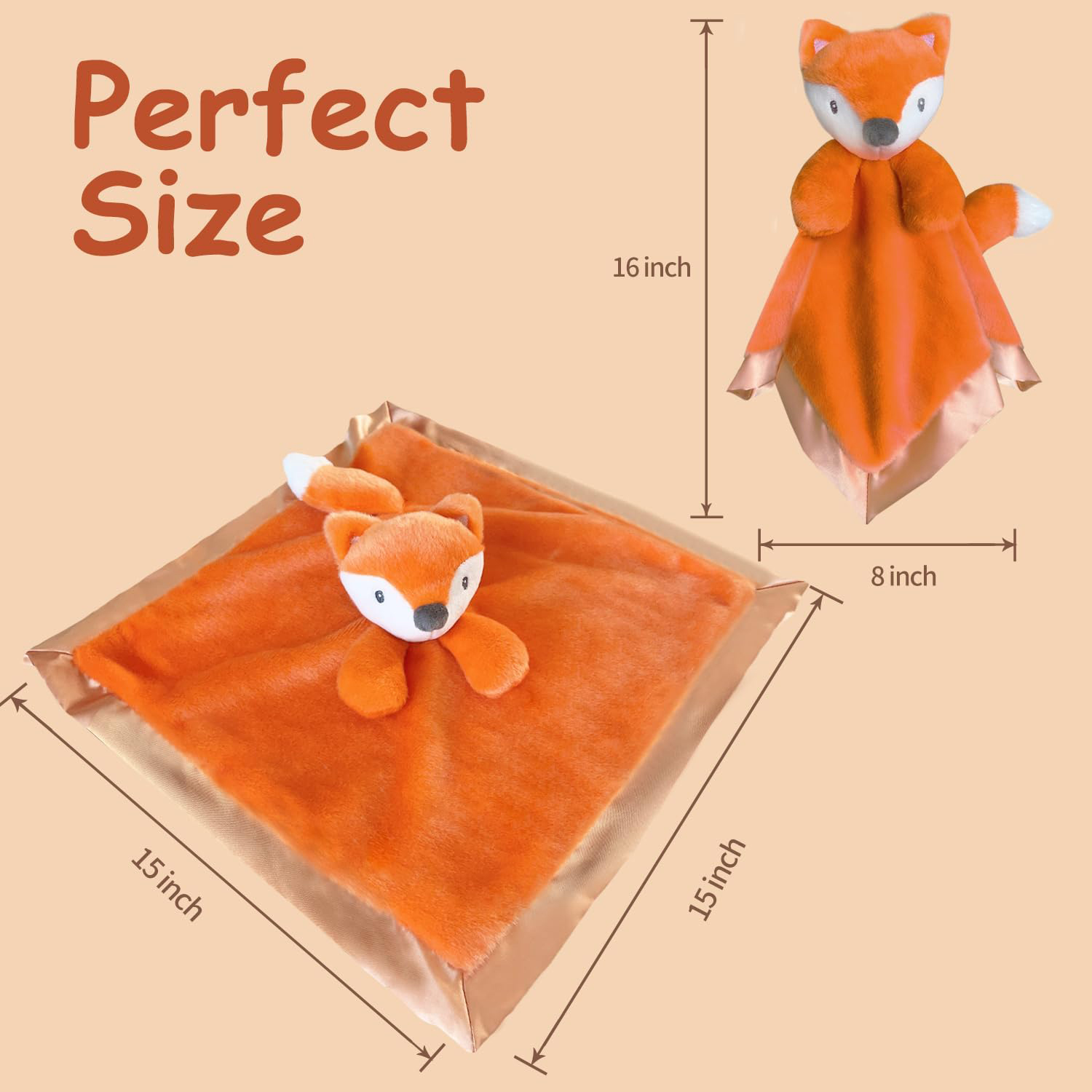15" Soft Lovies for Babies Cozy Plush Fox Security Blanket with Stuffed Animal Fox Baby Security Blanket Loveys