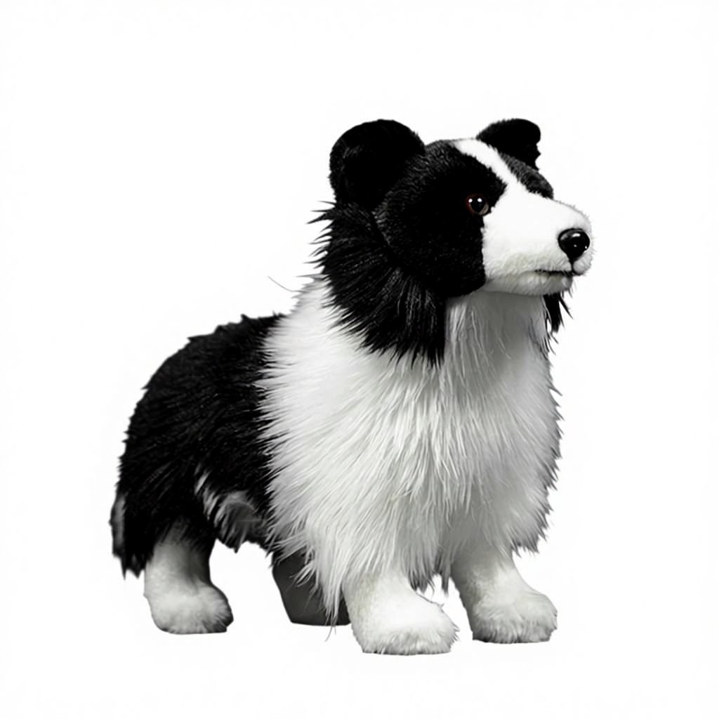 Customized Plush Border Collie Dog Stuffed Animal Toy-Realistic Long Haired Black PP Cotton Filled Polyester Material 15 Inch