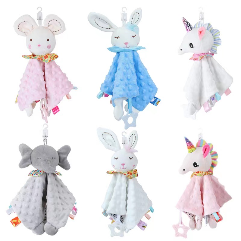 Cute Baby Stuffed Animal Blankets Infant Fluffy Blanket Baby Snuggle Toy Baby Lovey Security Blanket for Newborn Infants