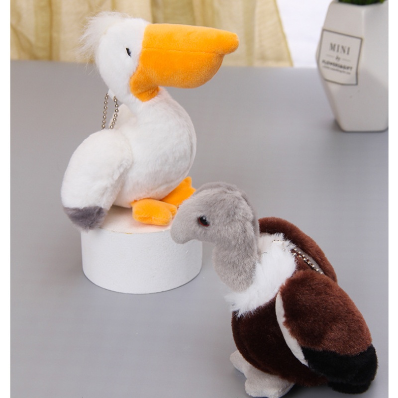 Wholesale Lifelike Animal Birds Keychain Soft Stuffed Backpack Key Clip Plush Pelican Vulture Bald Eagle Toucan Toys
