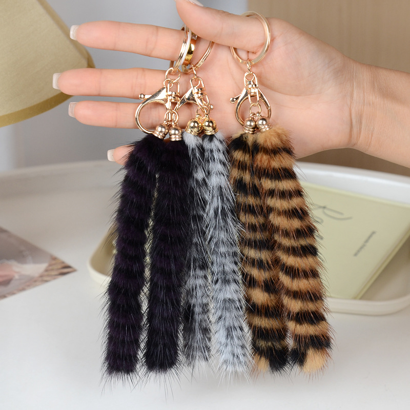 Adorable Double Fur Tail Keychain Genuine Mink Fur Pendant in Multiple Colors with Metal Clip for Backpack Purse and Keys