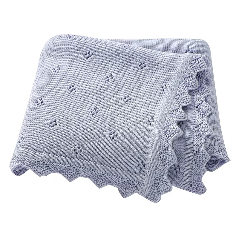 70x90 Custom Organic Cotton Security Swaddle Receiving Blanket Crochet Super Soft Knitted Blanket for Newborns