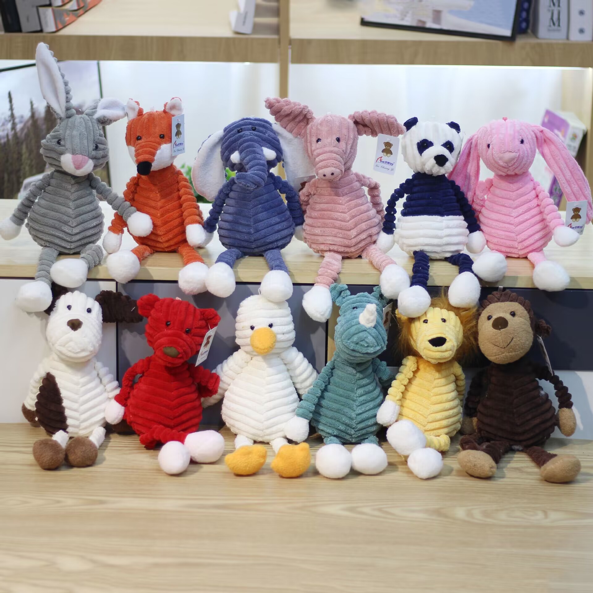 Stripes Animals Monkeys Pigs Foxes Dogs Pandas Rabbits Super Soft Plush Toys Birthday Customized Color Claw Machine Figurines
