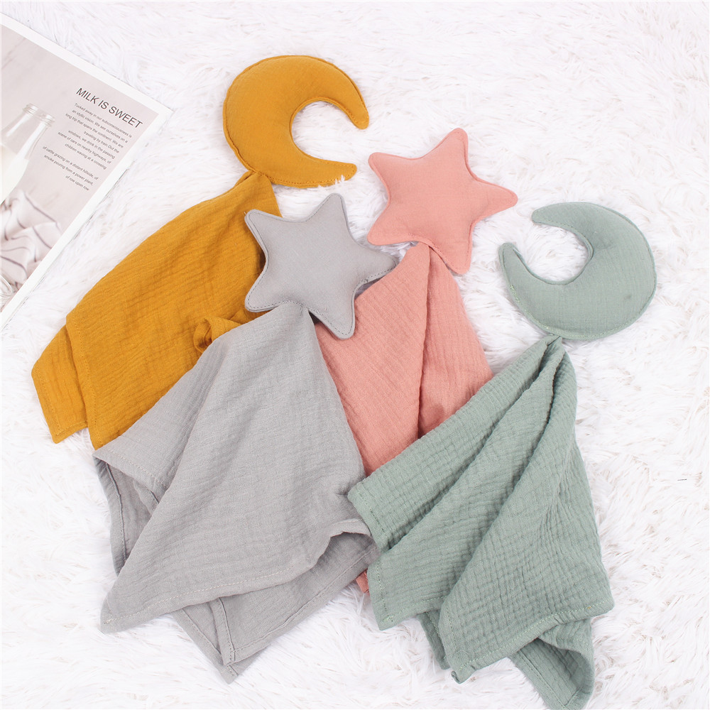 Star / Moon Security Blanket Soft Baby Lovey Blanket Unisex Lovie Snuggle Toy Baby Comforter Blanket for Newborn Boys and Girls