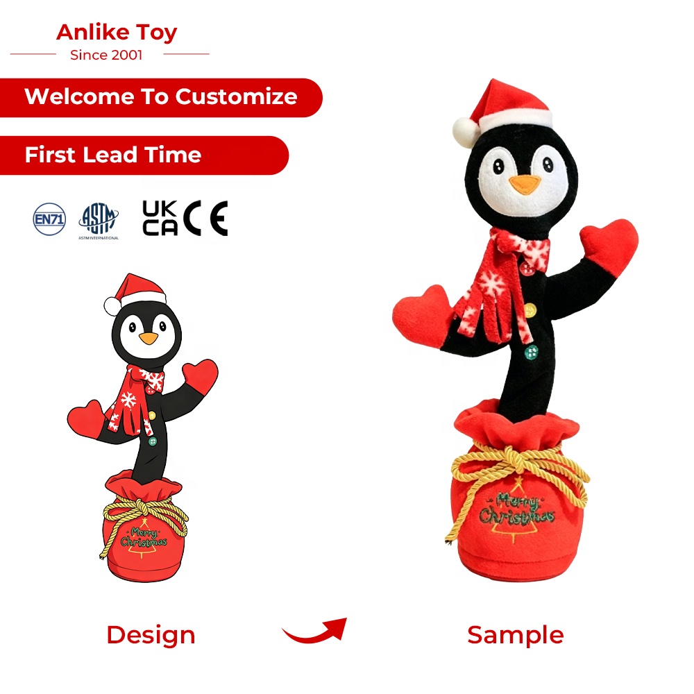 Custom Plush Toy Talking Penguin Dancing Singing Interactive LED Plush Doll Electric Toy for Kids Stuffed Toys