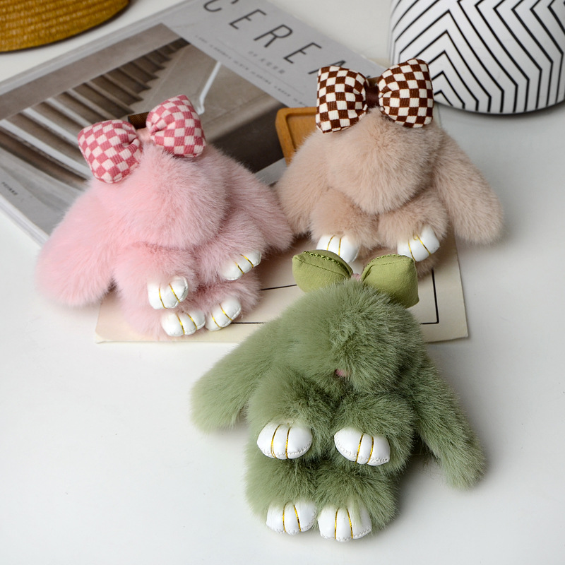 Wholesale Soft Fur Pom Pom Fluffy Plush Rabbit Keychain Bunny Doll Keyring Bag Charm Accessories Pendant Keychain Car Key Chain