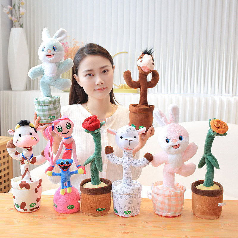 Popular Dancing Animal Electric Rabbit Cow Plush Recording Toy Singing and Talking Twisting Toy