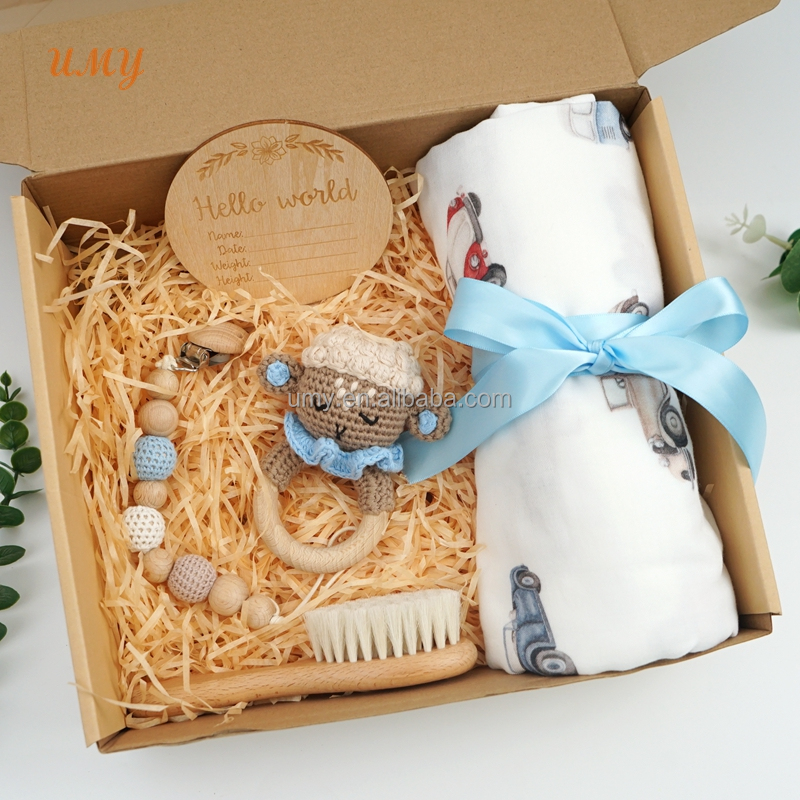 New Arrivals Born Baby Swaddle Gift Set Newborn Shower Receiving Muslin Bamboo Cotton Lovey Comforter Security Blanket Set