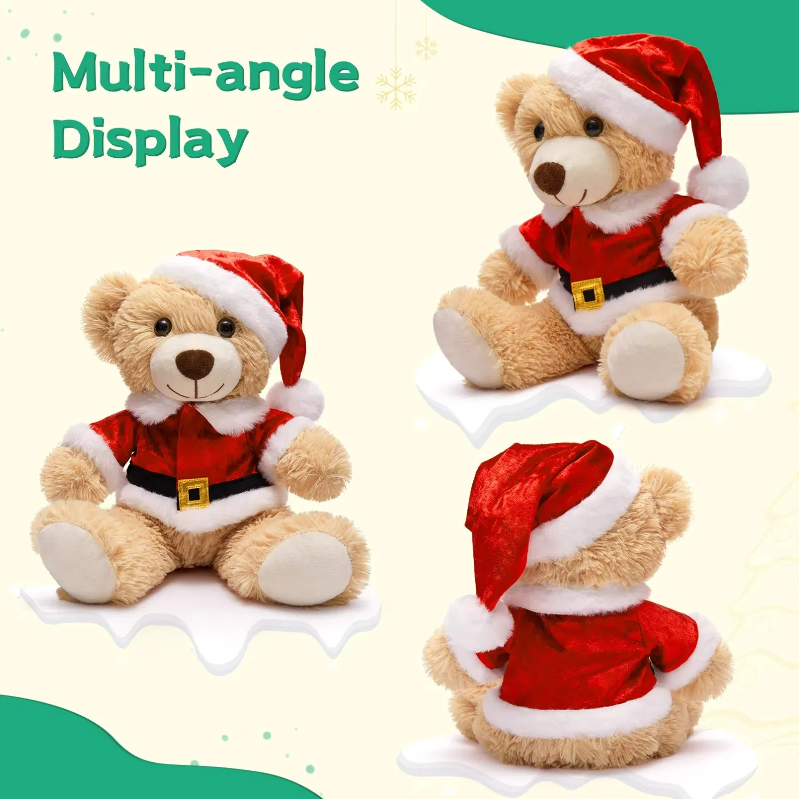 2026 Christmas Teddy Bear Plush Toy Soft Cozy Holiday Decor Cuddly Animal Festive Gift for Kids Stocking Stuffer Doll Plushie