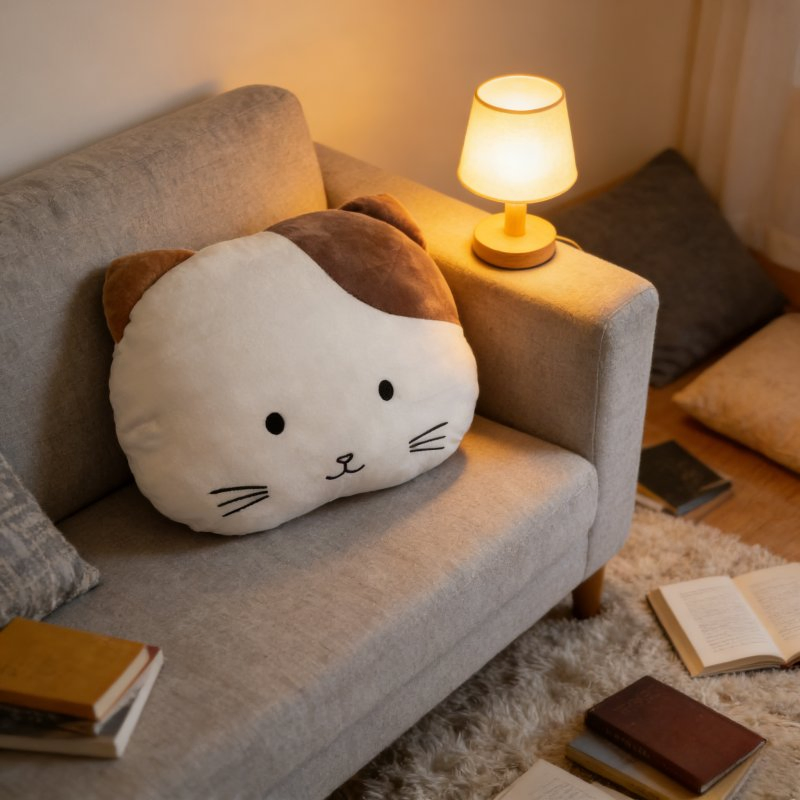 Cute Calico Cat Plush Throw Pillow Soft Stuffed Kitten Decorative Cushion for Kids &amp; Sofa