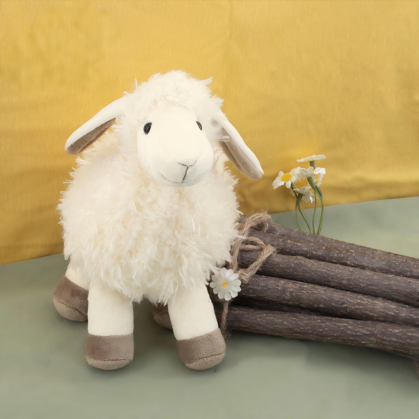 Super Soft Fluffy Sheep Plush White Lamb Stuffed Animal Woolly Toy for Baby Soothing Cuddle Realistic Farm Animal Doll Gift